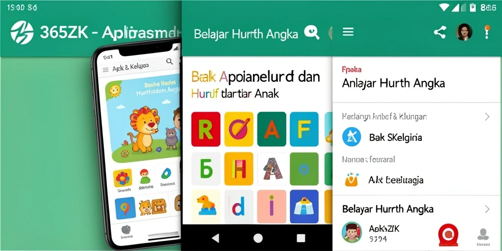 Antarmuka aplikasi 365ZK yang interaktif untuk belajar huruf dan angka.