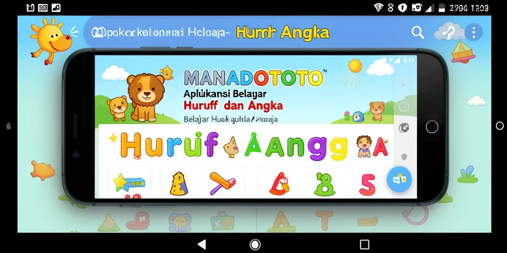 Antarmuka pengguna aplikasi MANADOTOTO saat belajar huruf dan angka.