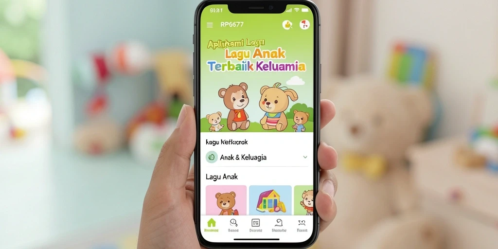 Antarmuka ceria aplikasi Lagu Anak dengan pilihan lagu menarik.